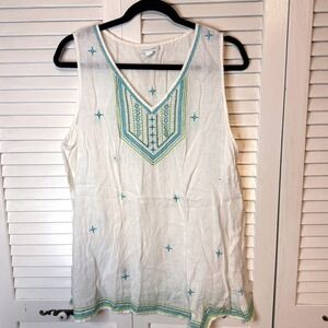 J. JILL Womens Linen Embroidered Boho Tank SZ XL